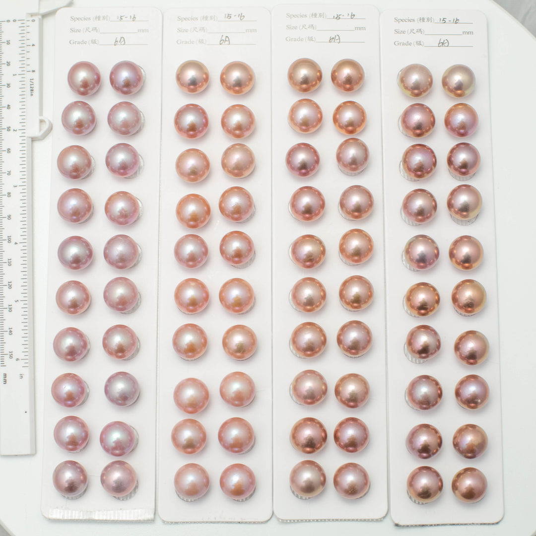 Edison 15-16mm Round Pearls Colorful 6A Pearl Pairs