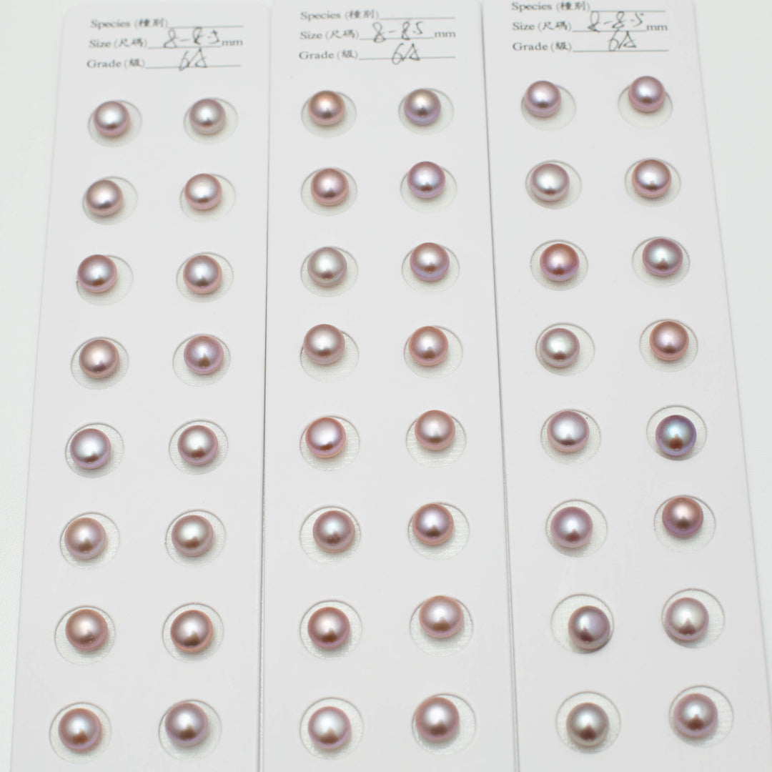 Baroque 8-8.5mm Button Pearls Purple AAA Pearl Pairs