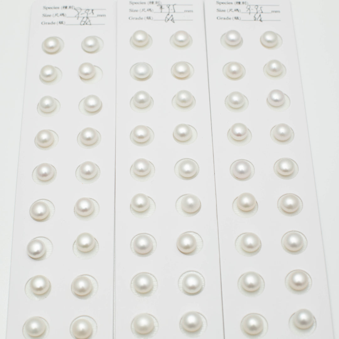 Baroque 9-9.5mm Button Pearls White AAA Pearl Pairs