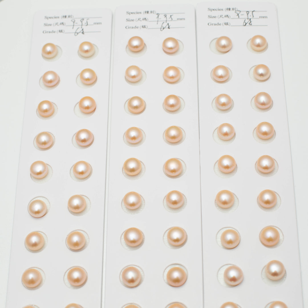 Baroque 9-9.5mm Button Pearls Pink AAA Pearl Pairs