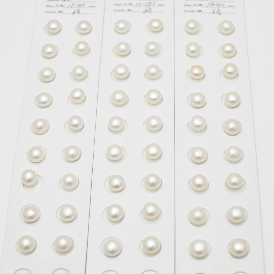 Baroque 10-10.5mm Button Pearls White AAA Pearl Pairs