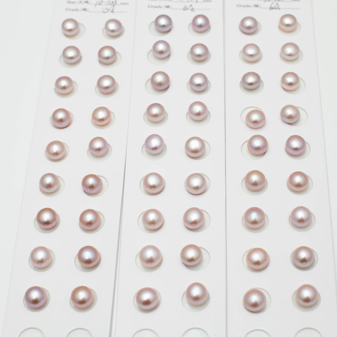 Baroque 10-10.5mm Button Pearls Purple AAA Pearl Pairs