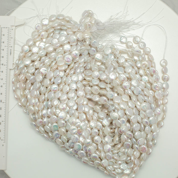 Baroque 11-12mm Coin Pearls White AAA Pearl Strands