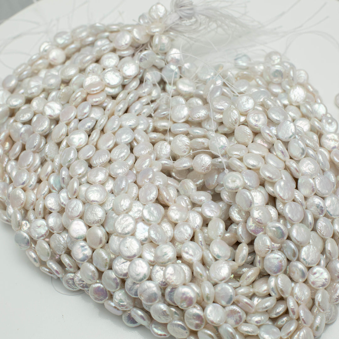 Baroque 11-12mm Coin Pearls White AAA Pearl Strands