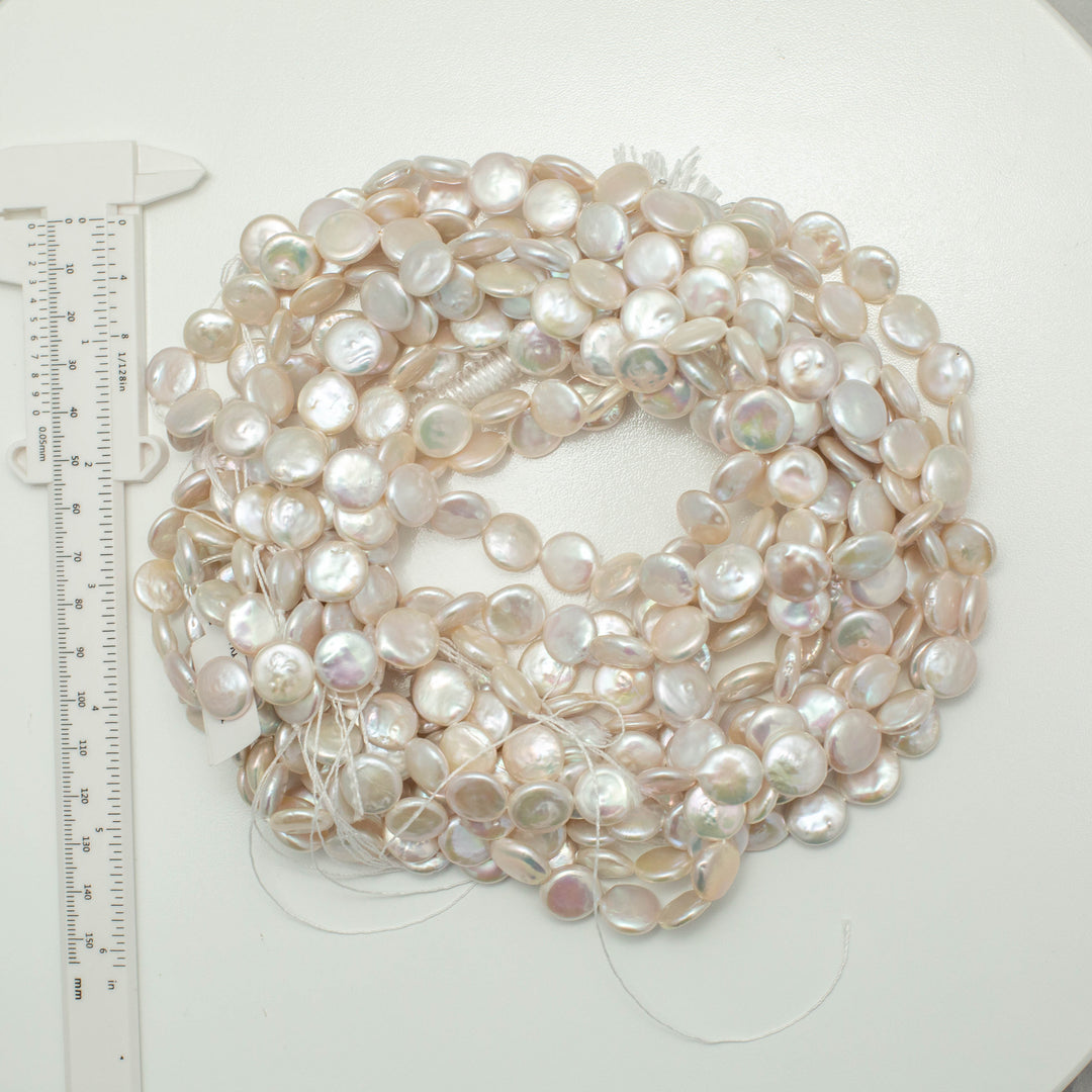 Baroque 13-14mm Coin Pearls White AAA Pearl Strands