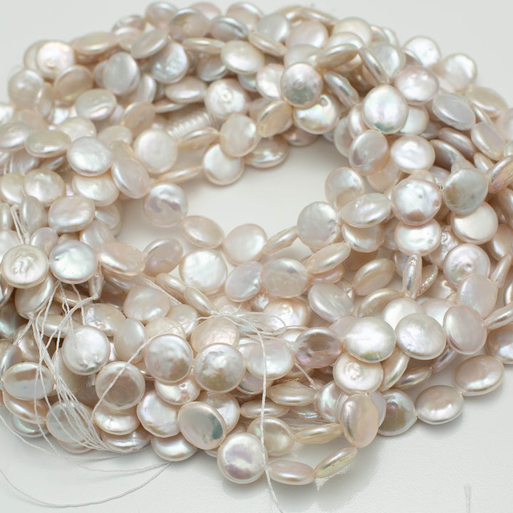 Baroque 13-14mm Coin Pearls White AAA Pearl Strands