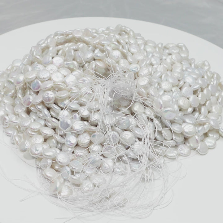 Baroque 11-12mm Coin Pearls White AAA Pearl Strands